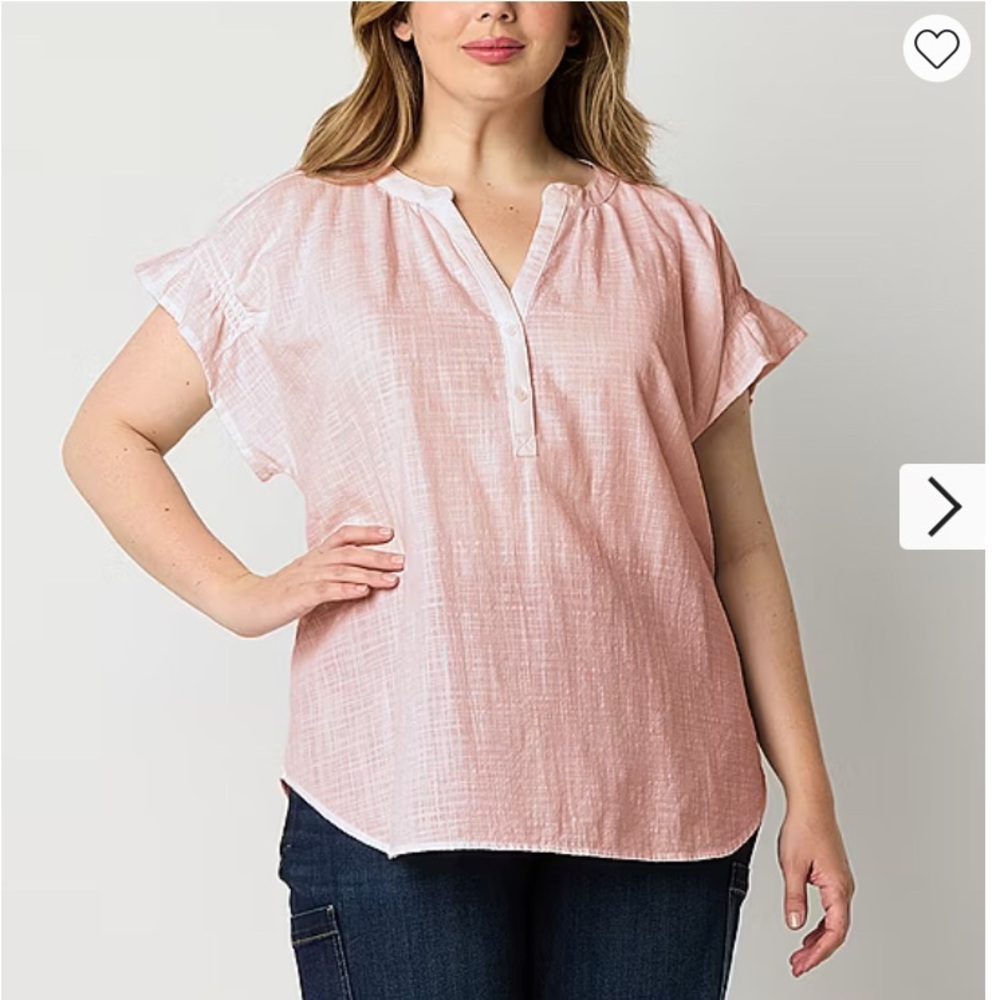 Liz Claiborne short sleeve v neck blouse size 3X oyster pink. Flare sleeves NWT